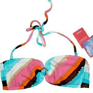 Colorful Bandeau Bikini Top Bathing suit Swimwear Arizona Removable Pads Size S